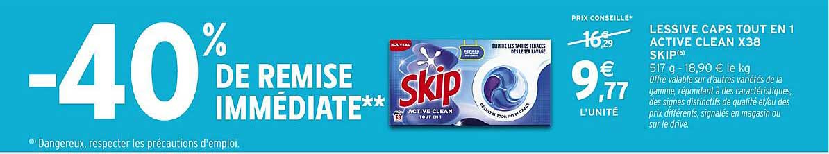LESSIVE CAPS TOUT EN 1 ACTIVE CLEAN X38 SKIP(b)