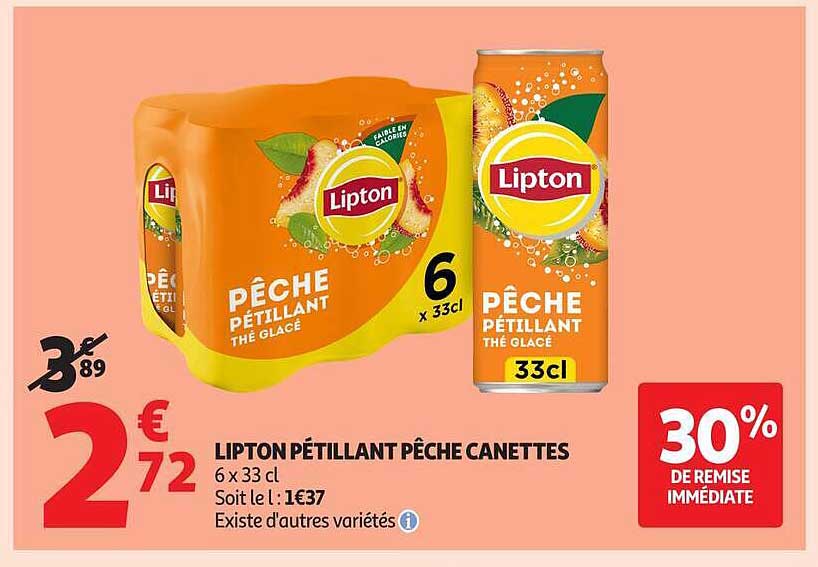 LIPTON PÉTILLANT PÊCHE CANETTES