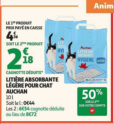 LITIÈRE ABSORBANTE LÉGÈRE POUR CHAT AUCHAN