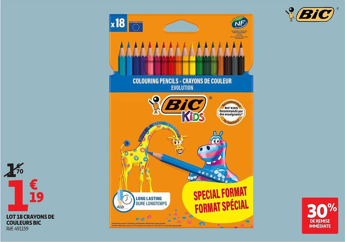 LOT 18 CRAYONS DE COULEURS BIC