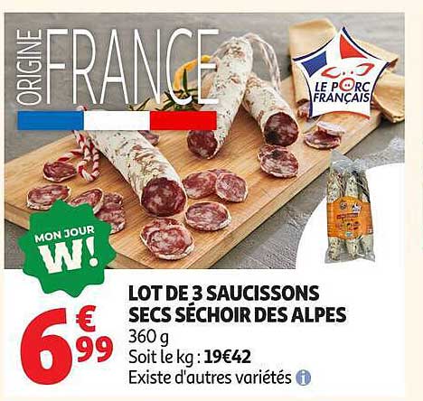 LOT DE 3 SAUCISSONS SECS SÉCHOIR DES ALPES