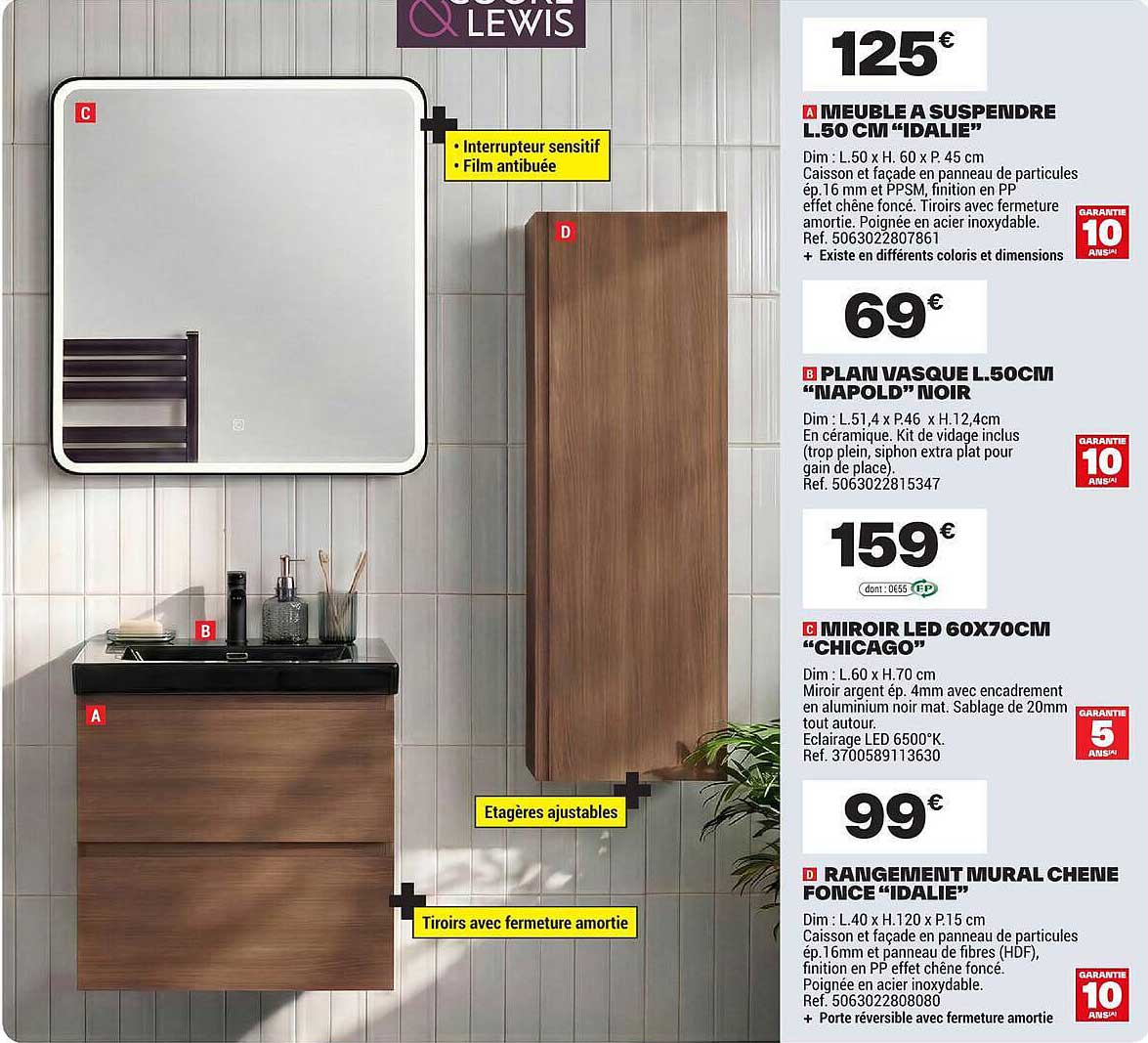 MEUBLE A SUSPENDRE L.50 CM "IDALIE"