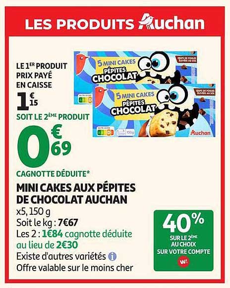 MINI CAKES AUX PÉPITES DE CHOCOLAT AUCHAN