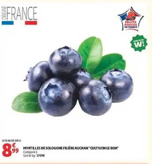 Myrtilles de Sologne la barquette Auchan