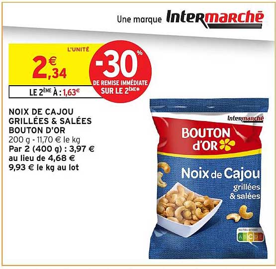 NOIX DE CAJOU GRILLÉES & SALÉES BOUTON D'OR