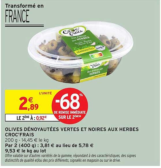 OLIVES DÉNOYAUTÉES VERTES ET NOIRES AUX HERBES CROC'FRAIS