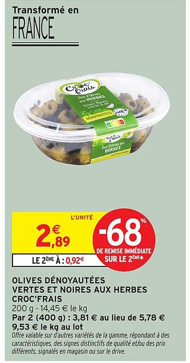 OLIVES DÉNOYAUTÉES VERTES ET NOIRES AUX HERBES CROC'FRAIS