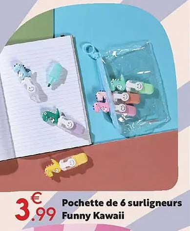 Pochette de 6 surligneurs Funny Kawaii