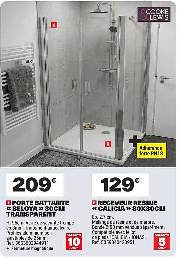 PORTE BATTANTE « BELOYA » 80CM TRANSPARENT