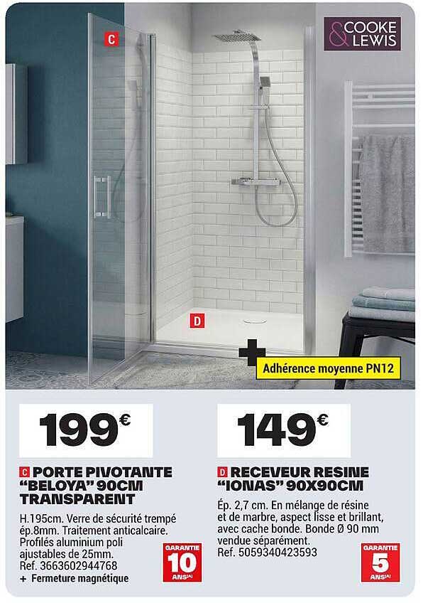 PORTE PIVOTANTE “BELOYA” 90CM TRANSPARENT