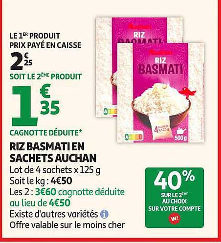 RIZ BASMATI EN SACHETS AUCHAN