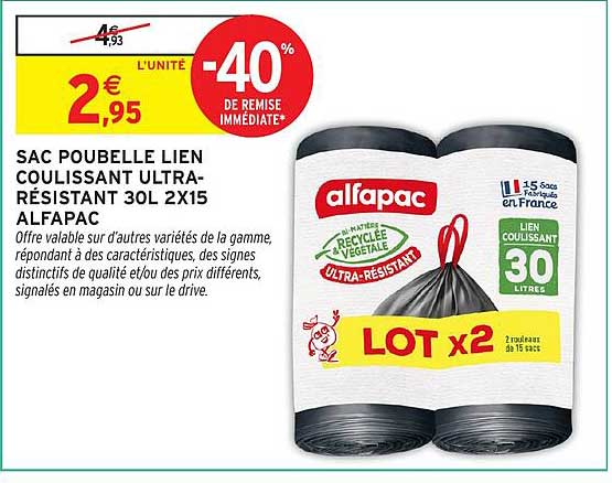SAC POUBELLE LIEN COULISSANT ULTRA-RÉSISTANT 30L X15 ALFAPAC