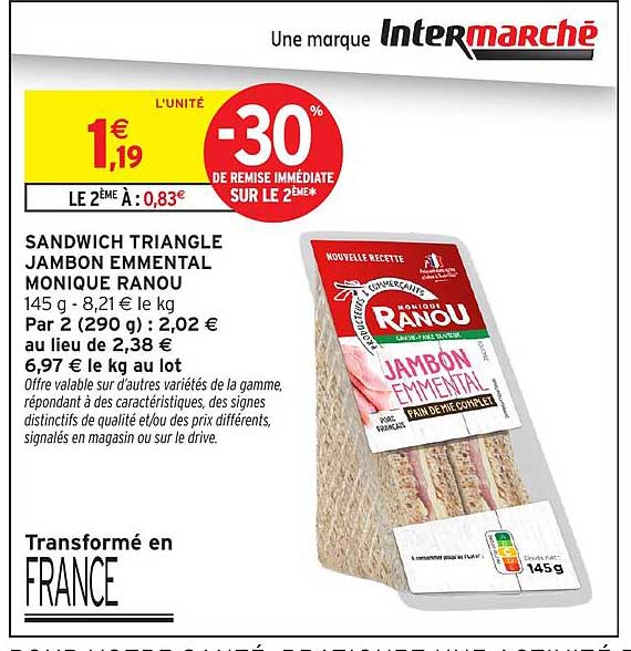 SANDWICH TRIANGLE JAMBON EMMENTAL MONIQUE RANOU