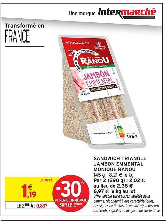 SANDWICH TRIANGLE JAMBON EMMENTAL MONIQUE RANOU