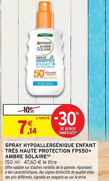 SPRAY HYPOALLERGÉNIQUE ENFANT TRÈS HAUTE PROTECTION FPS50+ AMBRE SOLAIRE®