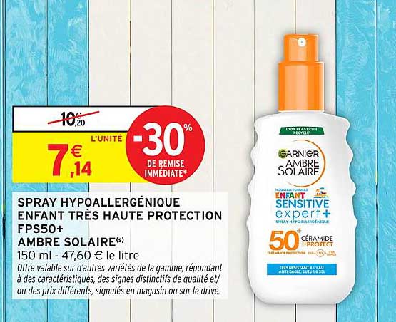 SPRAY HYPOALLERGIQUE ENFANT TRÈS HAUTE PROTECTION FPS50+ AMBRE SOLAIRE(s)