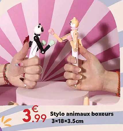 Stylo animaux boxeurs 3×18×3.5cm
