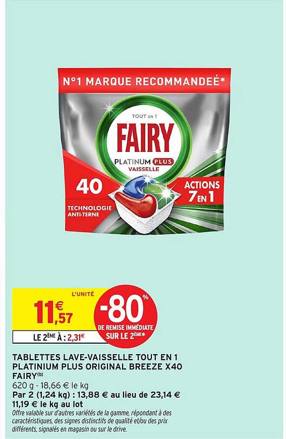 TABLETTES LAVE-VAISSELLE TOUT EN 1 PLATINIUM PLUS ORIGINAL BREEZE X40 FAIRY