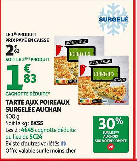 TARTE AUX POIREAUX SURGELÉE AUCHAN 400 g