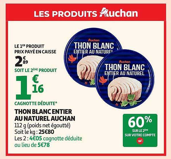THON BLANC ENTIER AU NATUREL AUCHAN