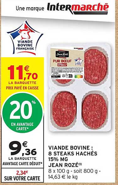 VIANDE BOVINE : 8 STEAKS HACHÉS 15% MG JEAN ROZÉ