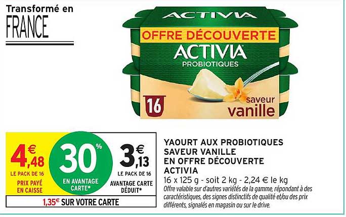YAOURT AUX PROBIOTIQUES SAVEUR VANILLE EN OFFRE DÉCOUVERTE ACTIVIA