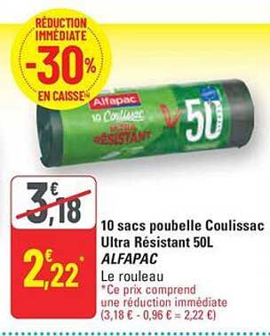 10 sacs poubelle Coulissac Ultra Résistant 50L ALFAPAC