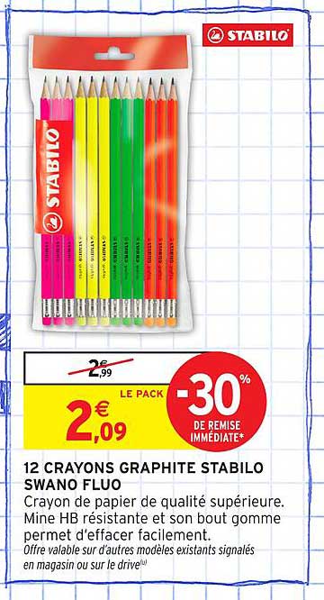 12 CRAYONS GRAPHITE STABILO SWANO FLUO