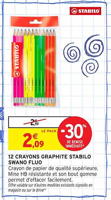 12 CRAYONS GRAPHITE STABILO SWANO FLUO