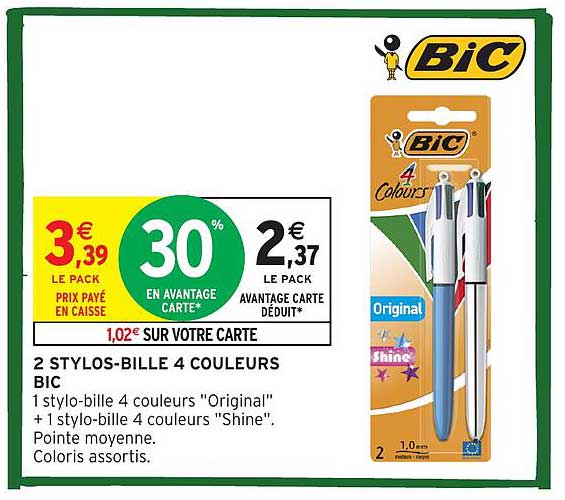 2 STYLOS-BILLE 4 COULEURS BIC