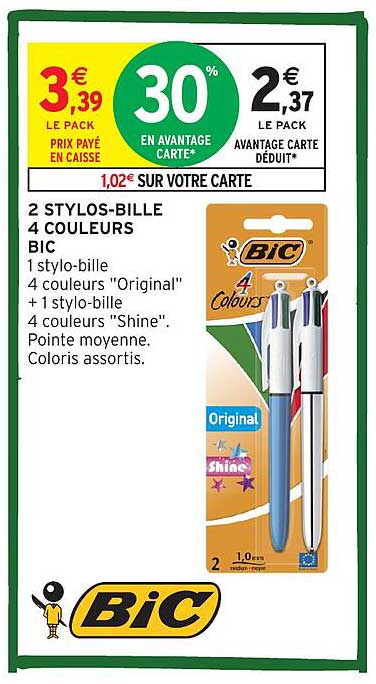 2 STYLOS-BILLE 4 COULEURS BIC