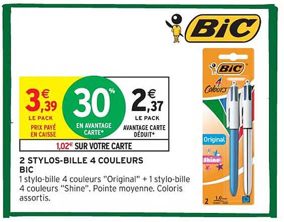 2 STYLOS-BILLE 4 COULEURS BIC