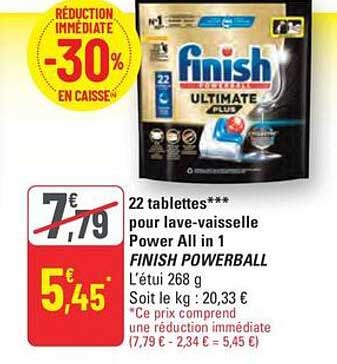 22 tablettes*** pour lave-vaisselle Power All in 1 FINISH POWERBALL