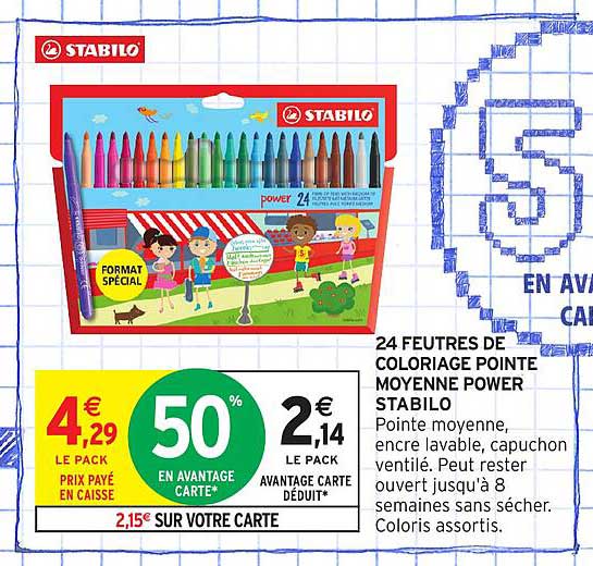 24 FEUTRES DE COLORIAGE POINTE MOYENNE POWER STABILO