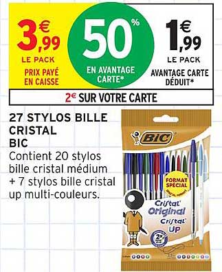 27 STYLOS BILLE CRISTAL BIC