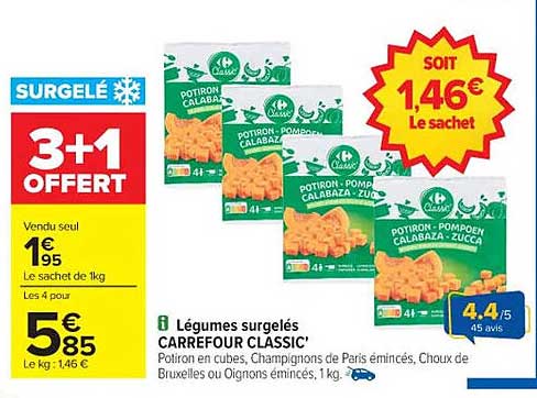 3 + 1 OFFERT sur les légumes surgelés CARREFOUR CLASSIC