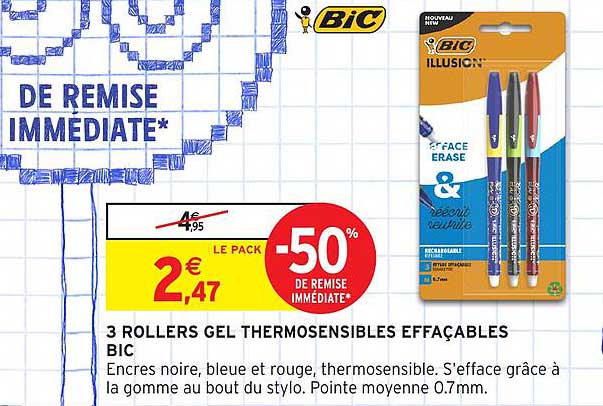 3 ROLLERS GEL THERMOSENSIBLES EFFACABLES BIC