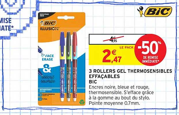 3 ROLLERS GEL THERMOSENSIBLES EFFACABLES BIC