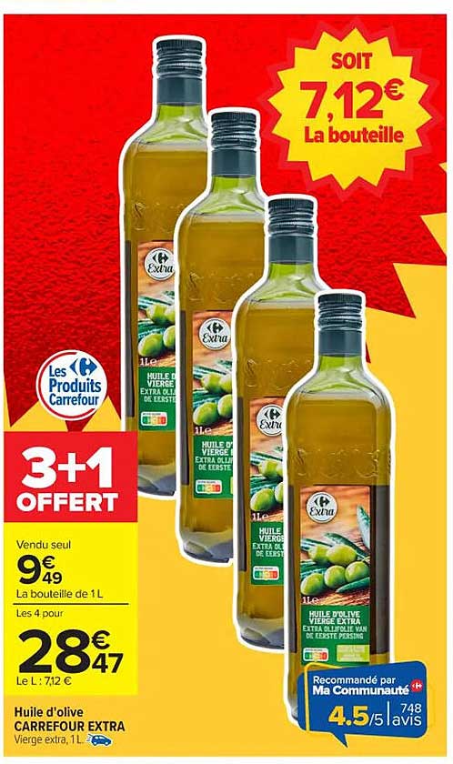 3+1 OFFERT Huile d'olive CARREFOUR EXTRA