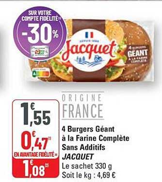4 Burgers Géant à la Farine Complète Sans Additifs