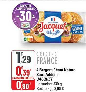4 Burgers Géant Nature Sans Additifs