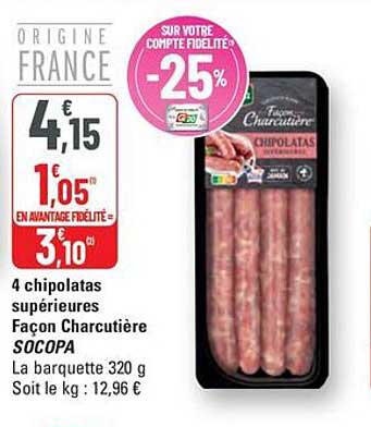 4 chipolatas supérieures Façon Charcutière SOCOPA