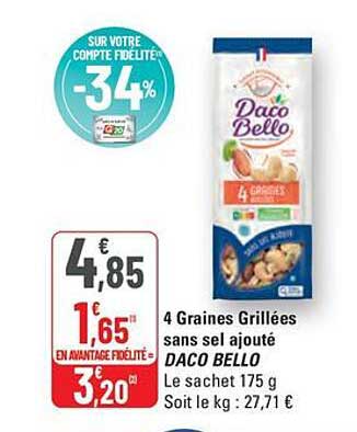 4 Graines Grillées sans sel ajouté DACO BELLO