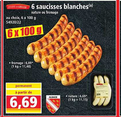 6 saucisses blanches au choix, 6 x 100 g
