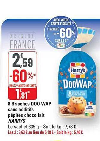 8 Brioches DOO WAP sans additifs pépites choco lait HARRYS