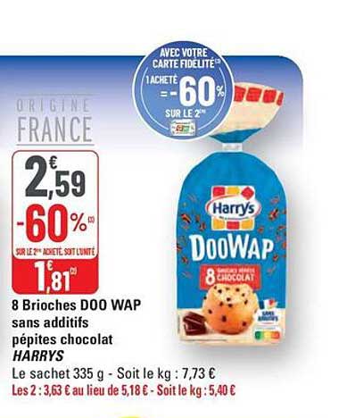 8 Brioches DOO WAP sans additifs pépites chocolat HARRYS