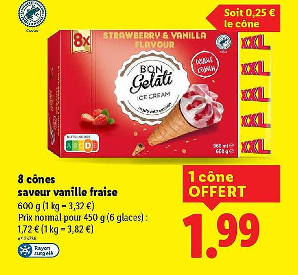 8 cônes saveur vanilla fraise