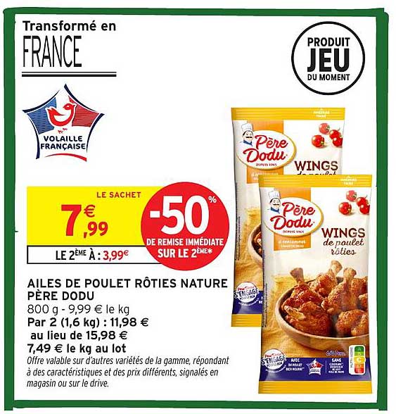 AILES DE POULET RÔTIES NATURE PÈRE DODU
