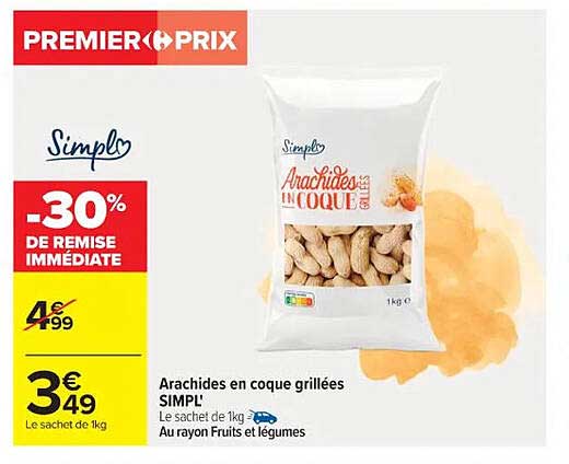 Arachides en coque grillées SIMPL' -30% de remise immédiate
