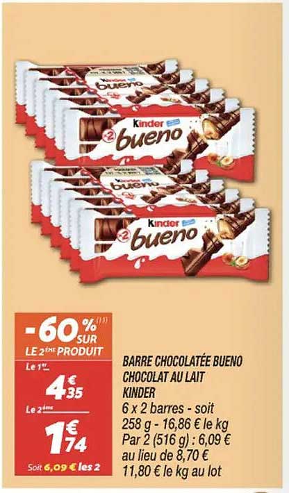 BARRE CHOCOLATÉE BUENO CHOCOLAT AU LAIT KINDER